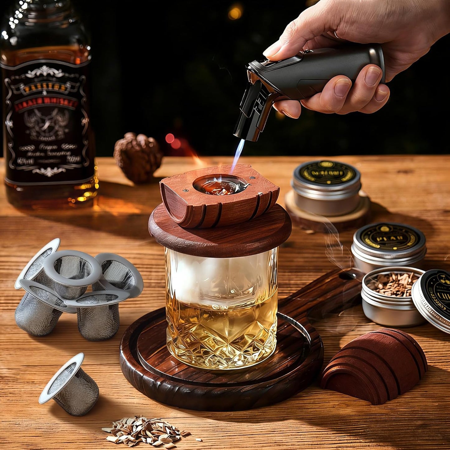 10 PCS Whiskey Smoker Filter Screens, Stainless Steel Reusable Mesh Replacement Screens with Metal Tin Storage Case for Cocktail & Whiskey Smoker Kits