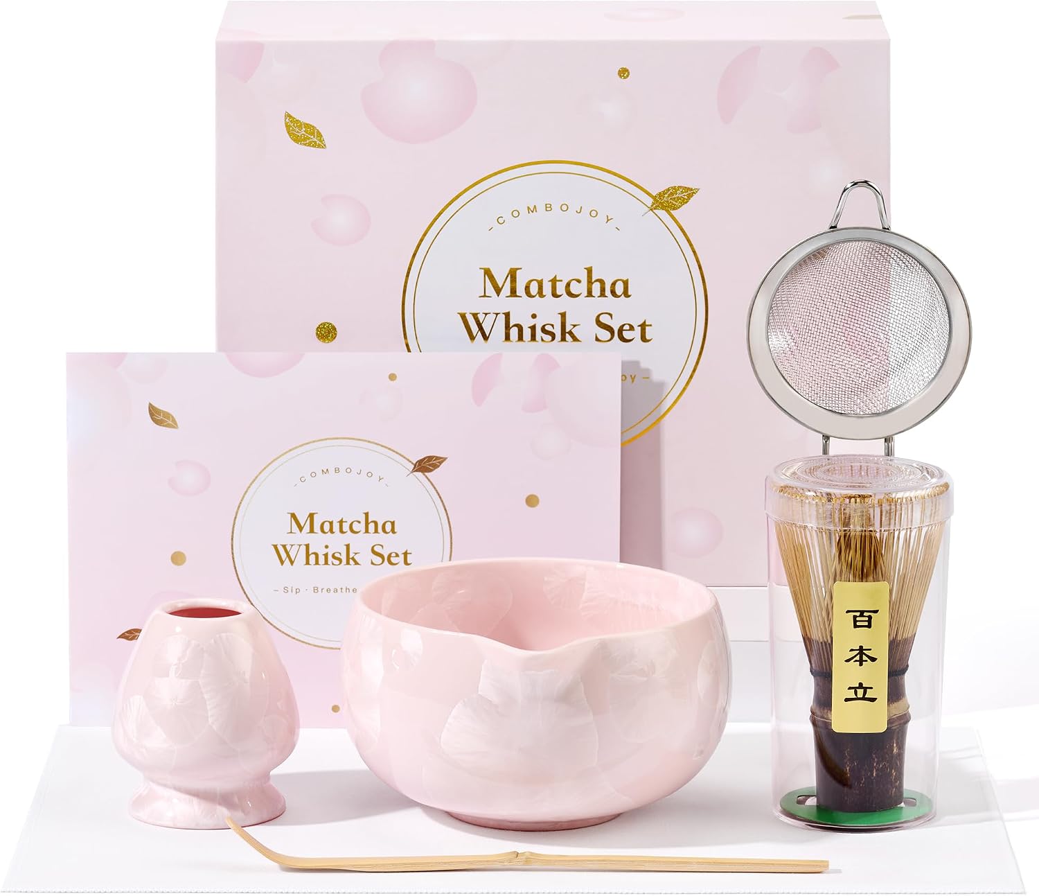 COMBOJOY pink crystalline glaze matcha set
