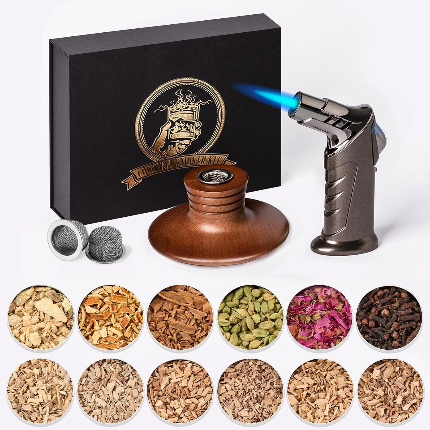 12-Flavor Whiskey Smoker Kit and included accessories