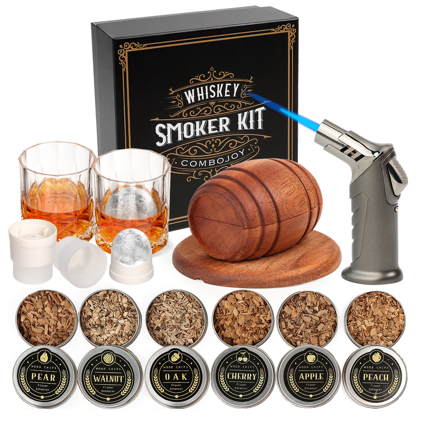 Barrel Whiskey Smoker Kit and included accessories
