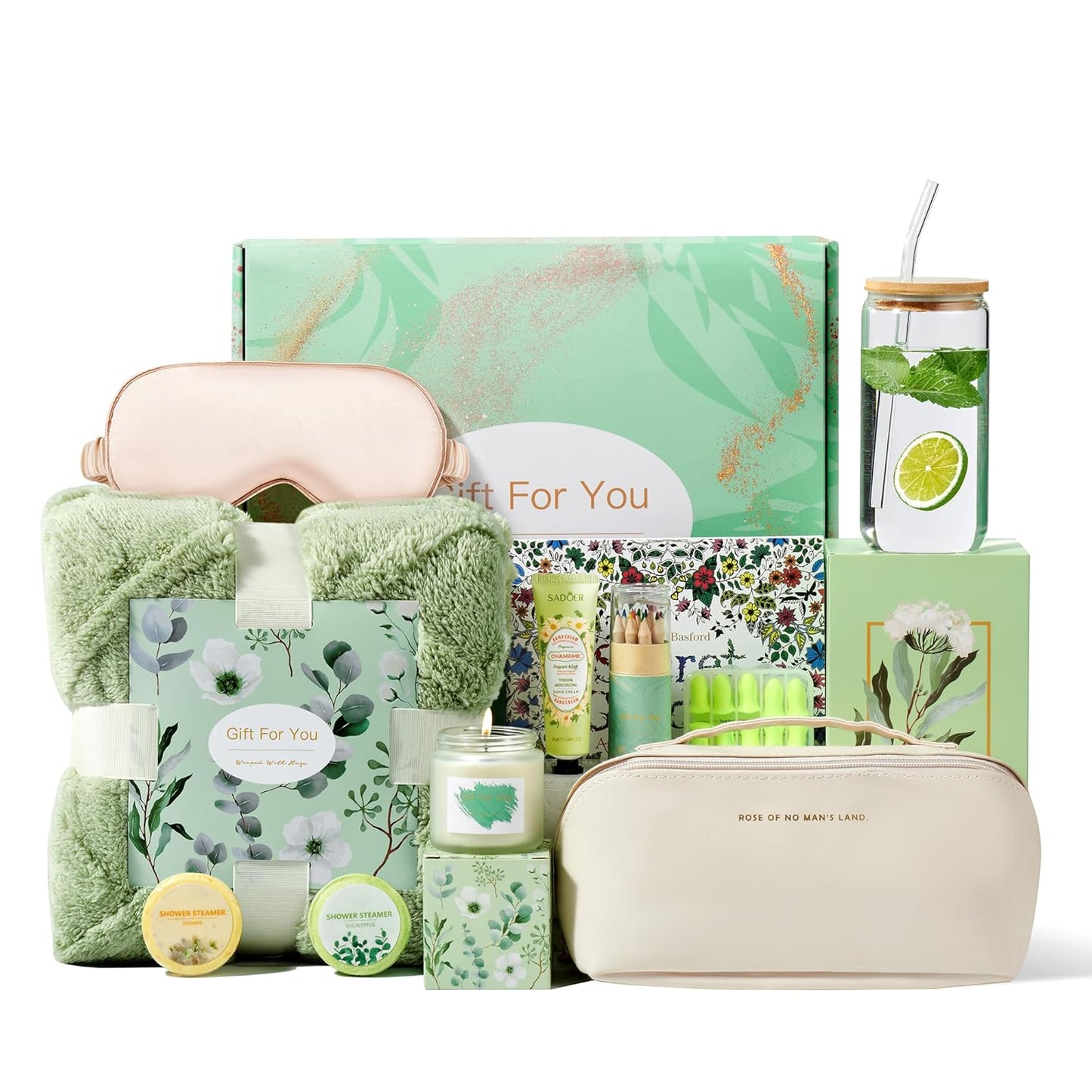 Get Well Gifts for Women,Self Care Gifts for Women,11 Pcs Relaxing Spa Gifts Care Package Gift Baskets with Green Blanket-Birthday, Christmas Gifts for Women Mom Sister Friends Wife Girlfriend