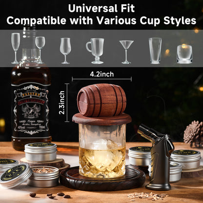 Whiskey Smoker Kit with Torch - 6 Flavors Wood Chips, 2 Glasses, 2 Ice Ball Molds - Birthday Cocktail Gifts for Men (NO Butane)