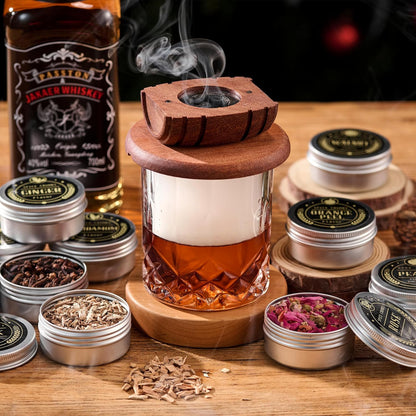 12 Flavor Cocktail Smoker Wood Chips Gift Set for Men - Cinnamon, Cloves, Orange Peel, Cardamom, Rose, Ginger, Pear, Peach, Cherry, Apple, Oak, Walnut for Whiskey/Bourbon/Drinks Smoke Gun