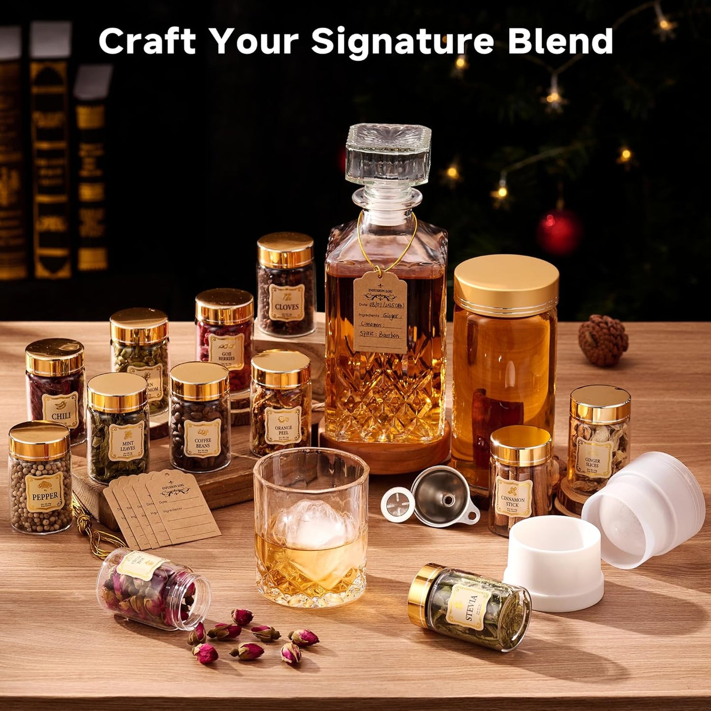 Whiskey Infusion Kit Gifts for Men – 12 Natural Ingredients, Decanter, Infusion Jar, Glass, Ice Mold – DIY Whiskey, Bourbon, Rum & Cocktail Infusion Set for Him, Dad, Husband