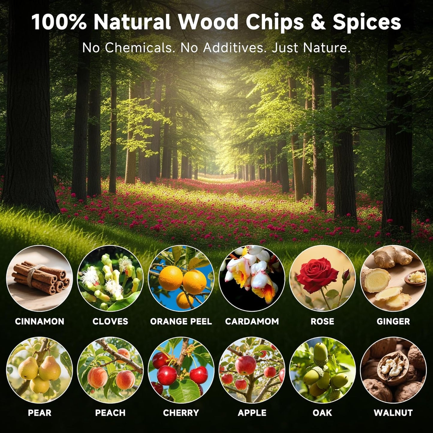 12 Flavor Cocktail Smoker Wood Chips Gift Set for Men - Cinnamon, Cloves, Orange Peel, Cardamom, Rose, Ginger, Pear, Peach, Cherry, Apple, Oak, Walnut for Whiskey/Bourbon/Drinks Smoke Gun