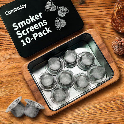 10 PCS Whiskey Smoker Filter Screens, Stainless Steel Reusable Mesh Replacement Screens with Metal Tin Storage Case for Cocktail & Whiskey Smoker Kits