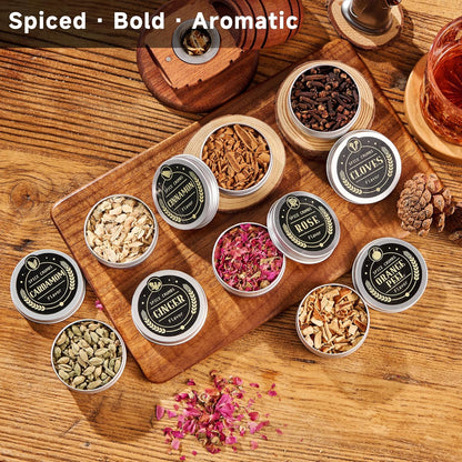 12 Flavor Cocktail Smoker Wood Chips Gift Set for Men - Cinnamon, Cloves, Orange Peel, Cardamom, Rose, Ginger, Pear, Peach, Cherry, Apple, Oak, Walnut for Whiskey/Bourbon/Drinks Smoke Gun