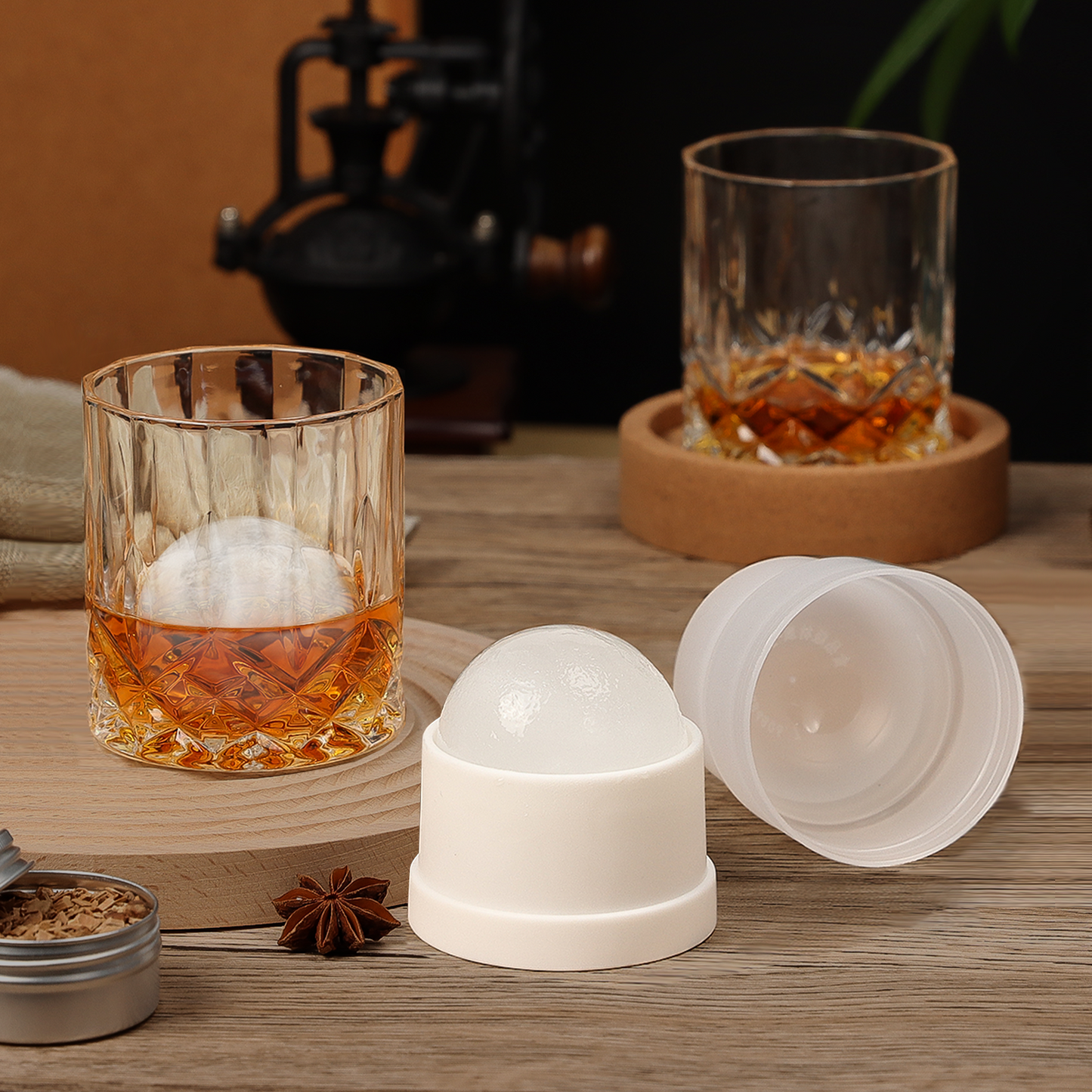 Whiskey Smoker Kit with Torch - 6 Flavors Wood Chips, 2 Glasses, 2 Ice Ball Molds - Birthday Cocktail Gifts for Men (NO Butane)